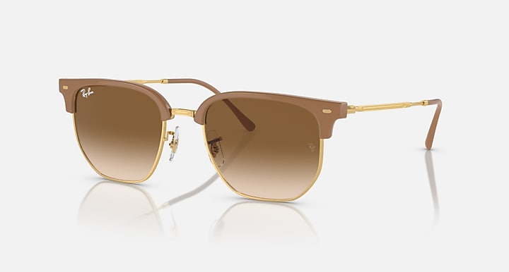 Ray-Ban NEW CLUBMASTER Beige On Gold; Gold with Light Brown Gradient lenses - Quarter