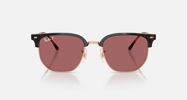 Ray-Ban NEW CLUBMASTER ONLINE ONLY LIMITED Havana On Rose Gold; Rose Gold with Polarized Purple Solid Color lenses - Front