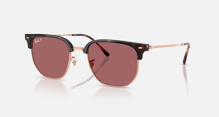 Ray-Ban NEW CLUBMASTER ONLINE ONLY LIMITED Havana On Rose Gold; Rose Gold with Polarized Purple Solid Color lenses - Quarter