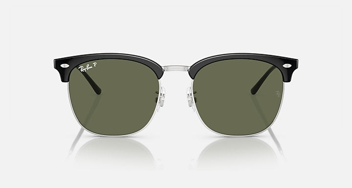 Ray-Ban RB4418D Black On Silver; Silver with Dark Green Polarized Solid Color lenses - Front