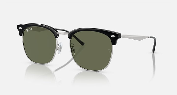 Ray-Ban RB4418D Black On Silver; Silver with Dark Green Polarized Solid Color lenses - Quarter