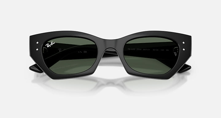 Ray-Ban ZENA BIO-BASED Black with Dark Green Solid Color lenses - Closed Front