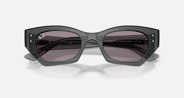 Ray-Ban ZENA BIO-BASED Transparent Grey with Dark Violet Solid Color lenses - Closed Front
