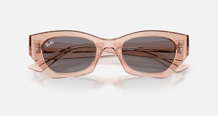 Ray-Ban ZENA BIO-BASED Transparent Pink with Brown Solid Color lenses - Closed Front