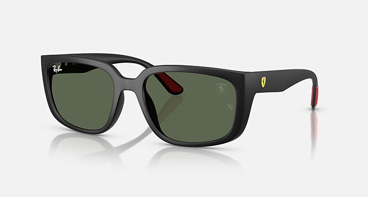 Ray-Ban RB4443M SCUDERIA FERRARI COLLECTION Black; Matte Black with Dark Green Solid Color lenses - Quarter