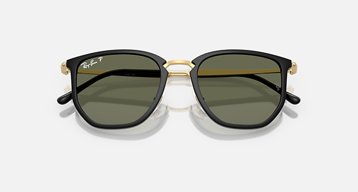 Ray-Ban RB4451 Black; Arista Gold with Polarized Green Solid Color lenses - Closed Front