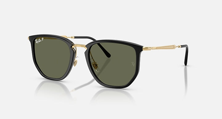 Ray-Ban RB4451 Black; Arista Gold with Polarized Green Solid Color lenses - Quarter