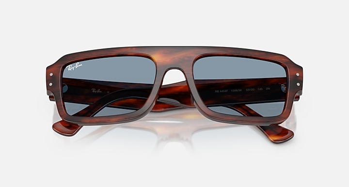 Ray-Ban FLACKO BIO-BASED Striped Havana with Blue Solid Color lenses - Closed Front