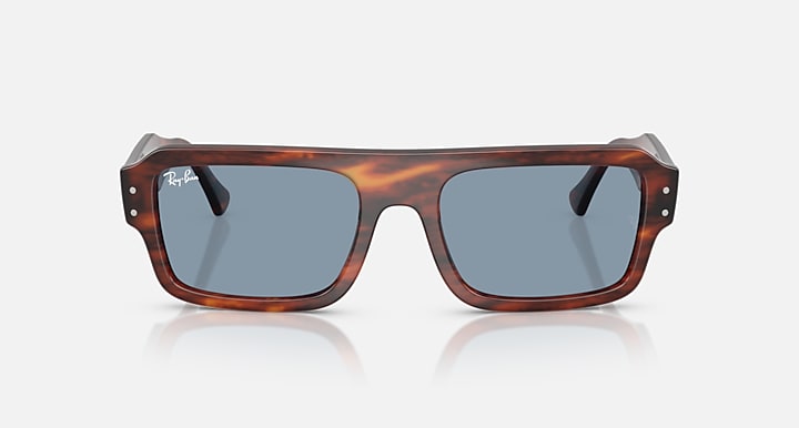 Ray-Ban FLACKO BIO-BASED Striped Havana with Blue Solid Color lenses - Front