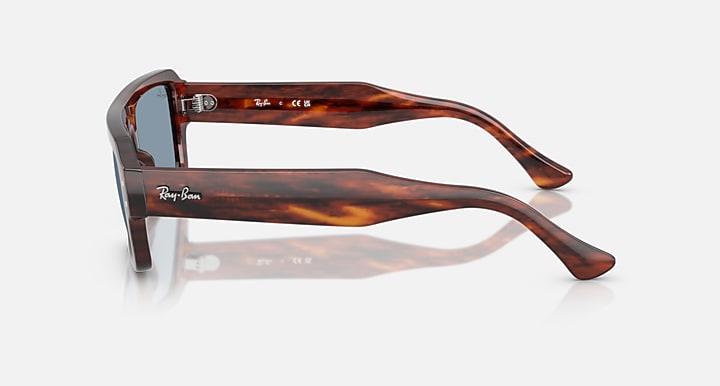 Ray-Ban FLACKO BIO-BASED Striped Havana with Blue Solid Color lenses - Lateral