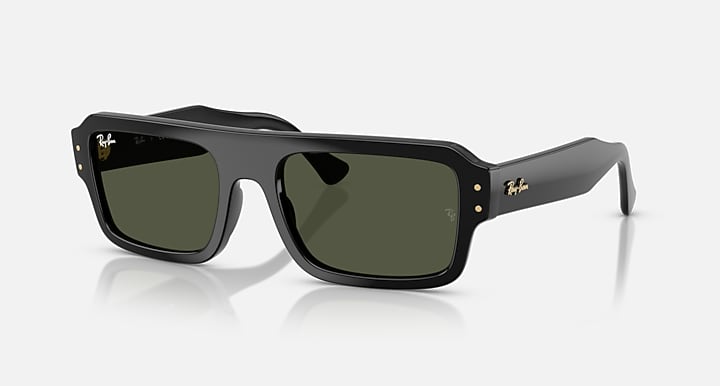 Ray-Ban FLACKO BIO-BASED Black with Green Solid Color lenses - Quarter