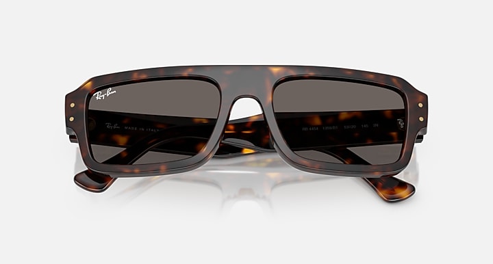 Ray-Ban FLACKO BIO-BASED Havana with Dark Grey Solid Color lenses - Closed Front