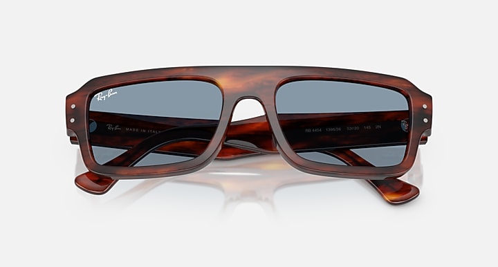Ray-Ban FLACKO BIO-BASED Striped Havana with Blue Solid Color lenses - Closed Front
