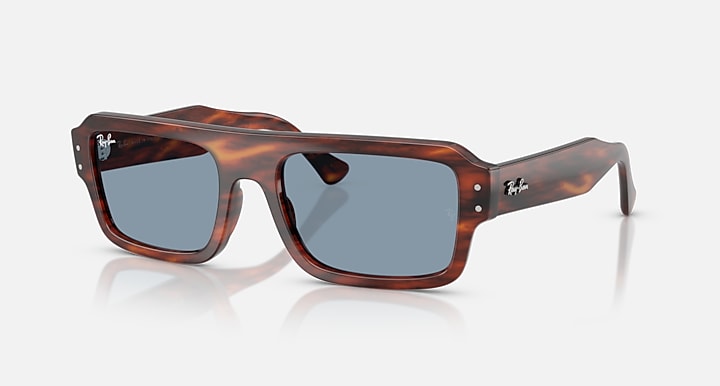 Ray-Ban FLACKO BIO-BASED Striped Havana with Blue Solid Color lenses - Quarter
