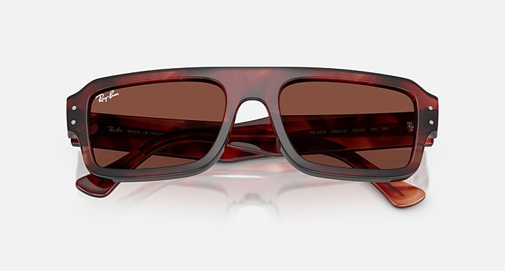 Ray-Ban FLACKO BIO-BASED Havana Red with Red Solid Color lenses - Closed Front