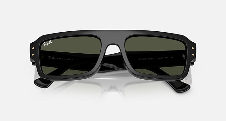 Ray-Ban FLACKO BIO-BASED Black with Green Solid Color lenses - Closed Front