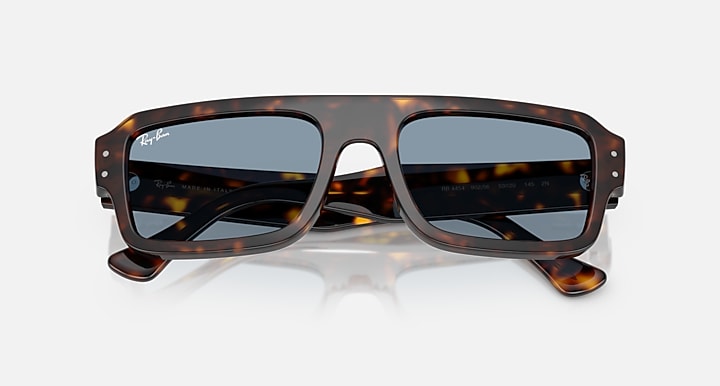 Ray-Ban FLACKO BIO-BASED Havana with Blue Solid Color lenses - Closed Front