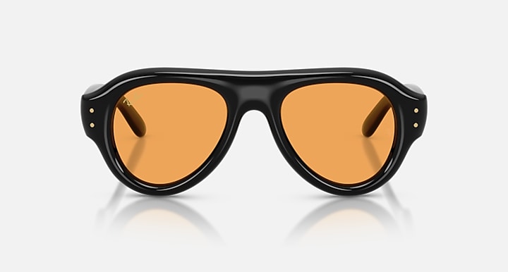 Ray-Ban AVIATOR PUFFER Black with Orange Solid Color lenses - Front