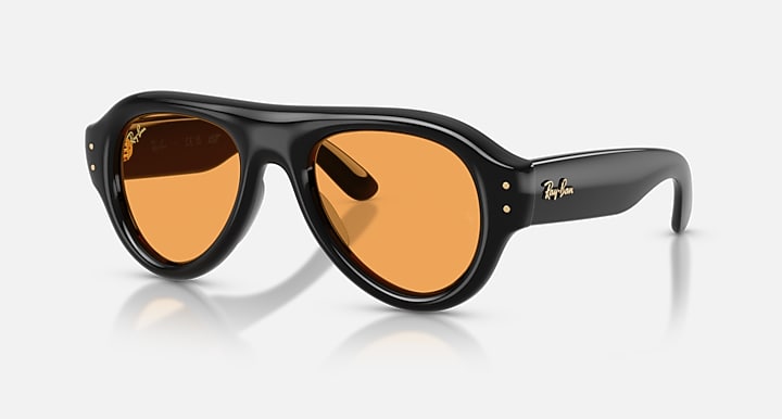 Ray-Ban AVIATOR PUFFER Black with Orange Solid Color lenses - Quarter