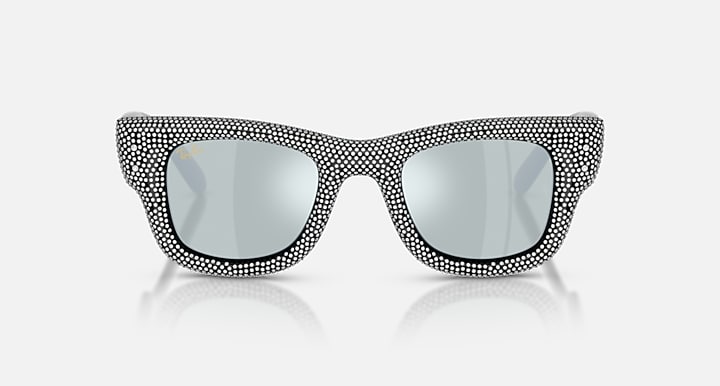 Ray-Ban WAYFARER PUFFER CRYSTAL PAVÈ EDITION Black with Green Mirror Silver Plan Mirror lenses - Front