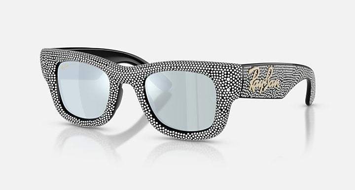 Ray-Ban WAYFARER PUFFER CRYSTAL PAVÈ EDITION Black with Green Mirror Silver Plan Mirror lenses - Quarter