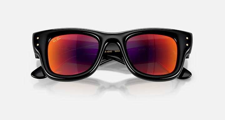Ray-Ban WAYFARER PUFFER Black with Brown Mirror Orange Mirror lenses - Closed Front