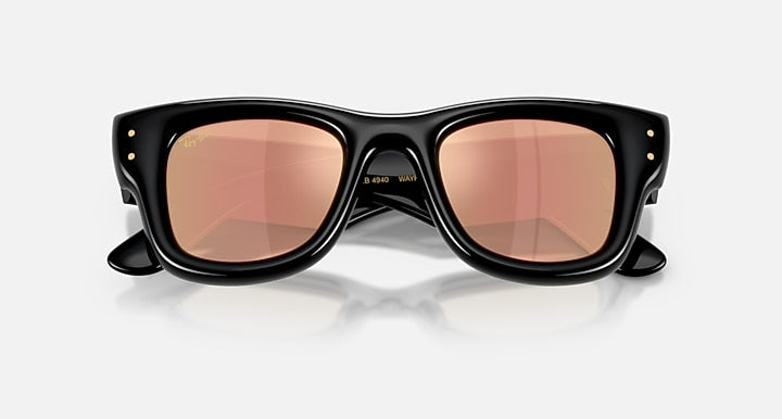 Ray-Ban WAYFARER PUFFER Black with Dark Brown Mirror Rose Gold Mirror lenses - Closed Front