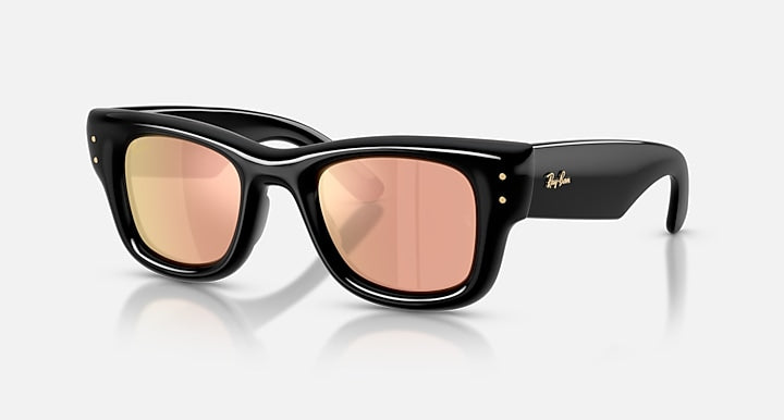Ray-Ban WAYFARER PUFFER Black with Dark Brown Mirror Rose Gold Mirror lenses - Quarter