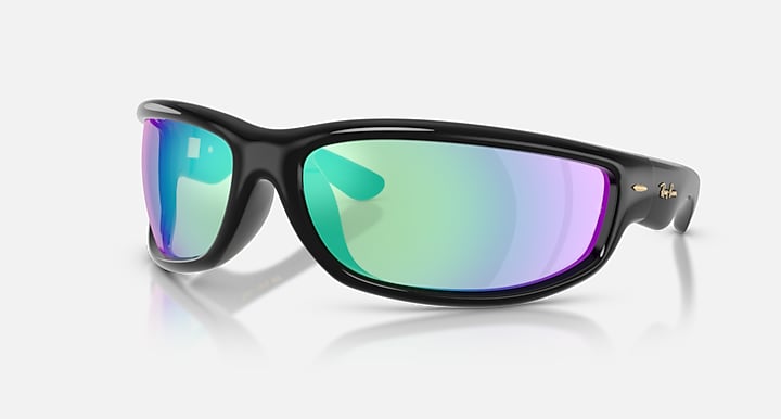Ray-Ban ULTRA WRAP 003 NEXT GENERATION COLLECTION Black with Light Grey Mirror Blue Solid Color - Mirror lenses - Quarter