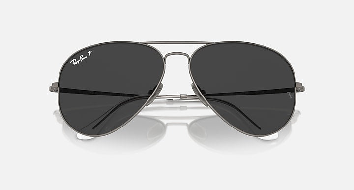 Ray-Ban AVIATOR TITANIUM Gunmetal with Black Polarized Solid Color lenses - Closed Front