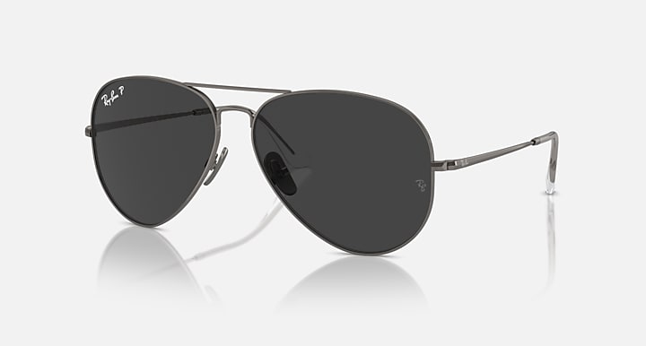 Ray-Ban AVIATOR TITANIUM Gunmetal with Black Polarized Solid Color lenses - Quarter