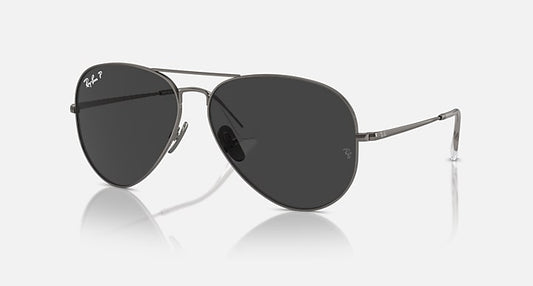 Ray-Ban AVIATOR TITANIUM Gunmetal with Black Polarized Solid Color lenses - Quarter