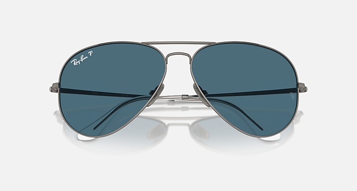 Ray-Ban AVIATOR TITANIUM POLARIZED+ LENSES Gunmetal with Blue Polarized+ Polarized+ lenses - Closed Front