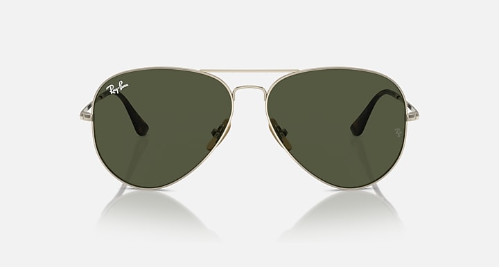 Ray-Ban AVIATOR TITANIUM Arista Gold with Green Solid Color lenses - Front