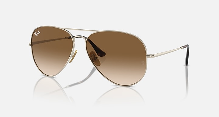 Ray-Ban AVIATOR TITANIUM Arista Gold with Clear & Brown Gradient lenses - Quarter