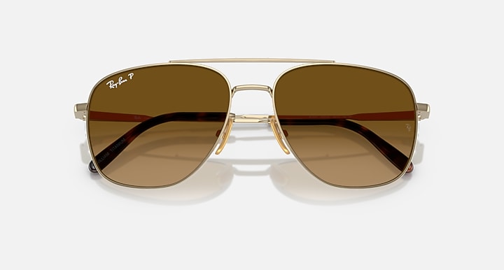Ray-Ban WILLIAM TITANIUM Arista Gold with Brown Gradient Polarized Gradient lenses - Closed Front