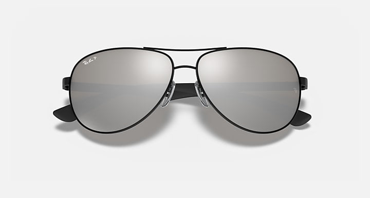 Ray-Ban CARBON FIBRE Black with Grey Polarized Solid Color - Mirror lenses - Closed Front
