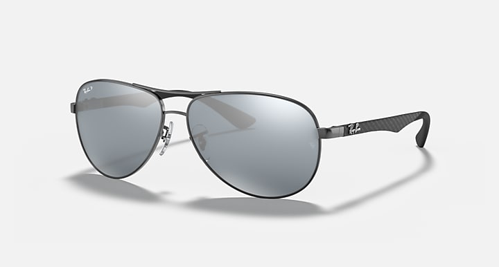 Ray-Ban CARBON FIBRE Gunmetal with Silver Polarized Solid Color - Mirror lenses - Quarter