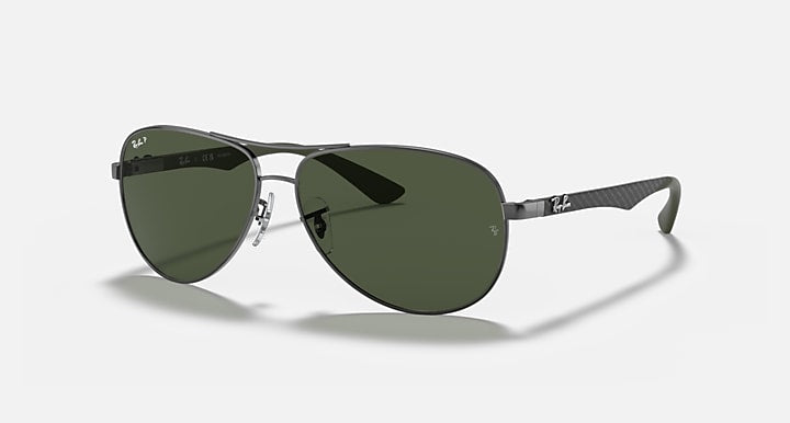 Ray-Ban CARBON FIBRE Gunmetal; Grey with G-15 Green Polarized Solid Color lenses - Quarter