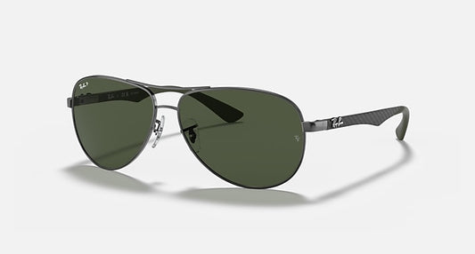 Ray-Ban CARBON FIBRE Gunmetal; Grey with G-15 Green Polarized Solid Color lenses - Quarter