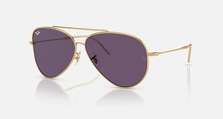 Ray-Ban AVIATOR REVERSE Arista Gold with Violet Solid Color lenses - Quarter