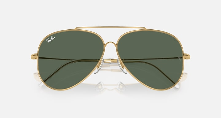 Ray-Ban AVIATOR REVERSE Arista Gold with G-15 Green Solid Color lenses - Closed Front