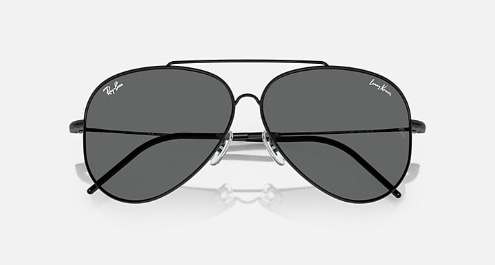 Ray-Ban LENNY KRAVITZ X AVIATOR REVERSE Black with Dark Grey Solid Color lenses - Closed Front
