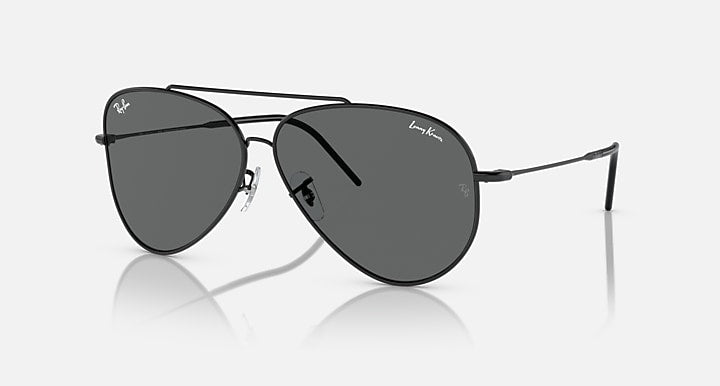 Ray-Ban LENNY KRAVITZ X AVIATOR REVERSE Black with Dark Grey Solid Color lenses - Quarter