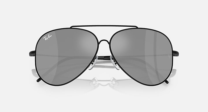 Ray-Ban AVIATOR REVERSE Black with Silver Solid Color - Mirror lenses - Closed Front