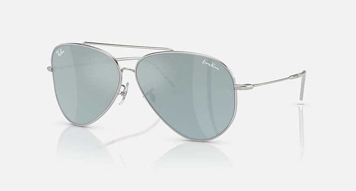Ray-Ban LENNY KRAVITZ X AVIATOR REVERSE Silver with Silver Solid Color - Mirror lenses - Quarter