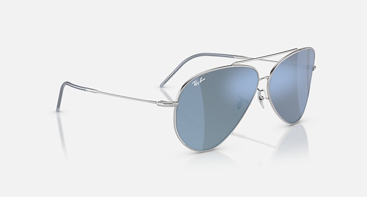 Ray-Ban AVIATOR REVERSE Silver with Light Blue Solid Color - Mirror lenses - Alternative