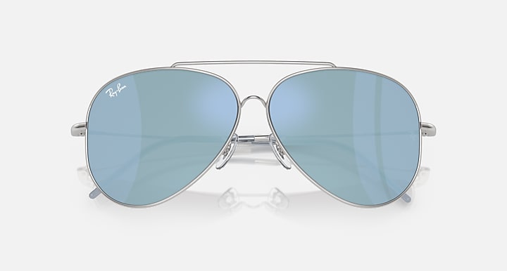Ray-Ban AVIATOR REVERSE Silver with Light Blue Solid Color - Mirror lenses - Closed Front