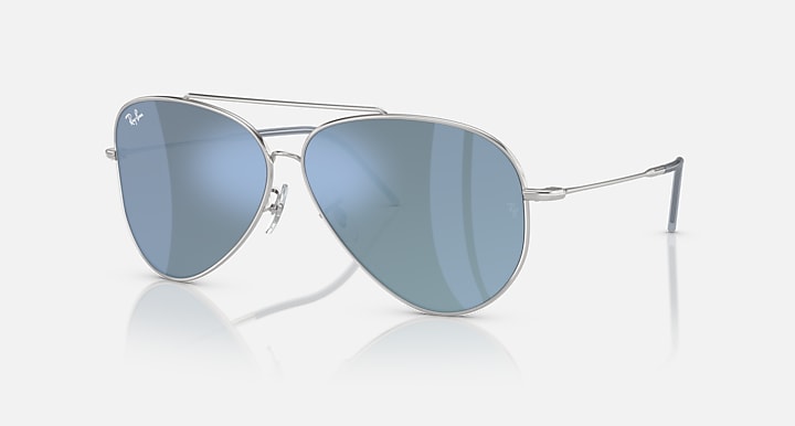 Ray-Ban AVIATOR REVERSE Silver with Light Blue Solid Color - Mirror lenses - Quarter