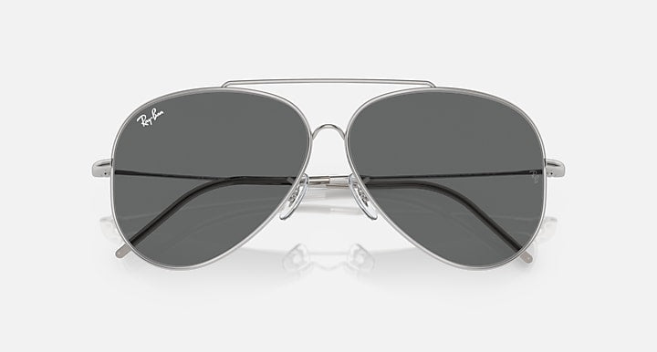 Ray-Ban AVIATOR REVERSE Silver with Dark Grey Solid Color lenses - Closed Front
